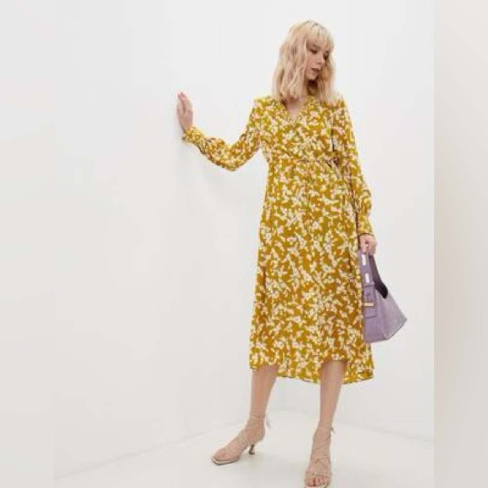 French Connection Bruna Light Mid Floral Midi Shirt Dress Yellow - Picture 9 of 15